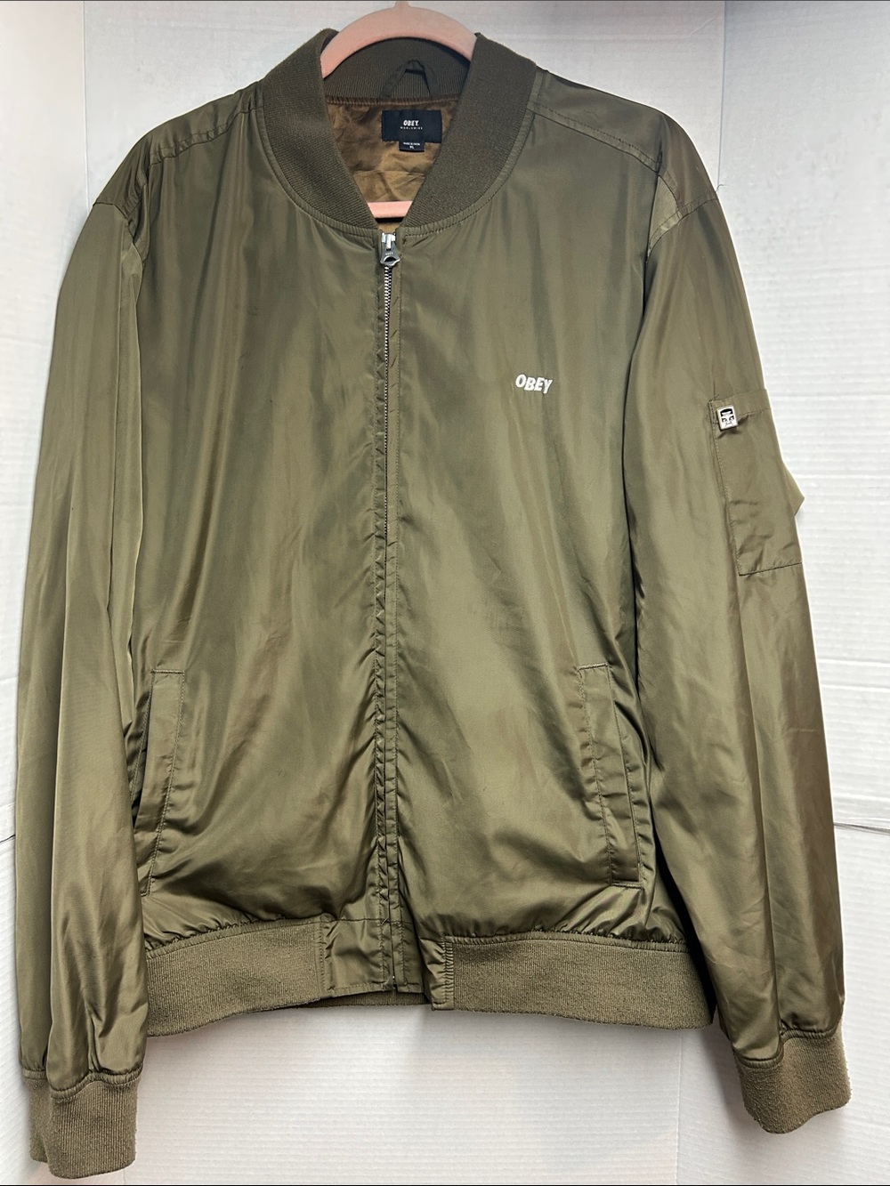 Obey Olive Green Bomber Jacket size XL